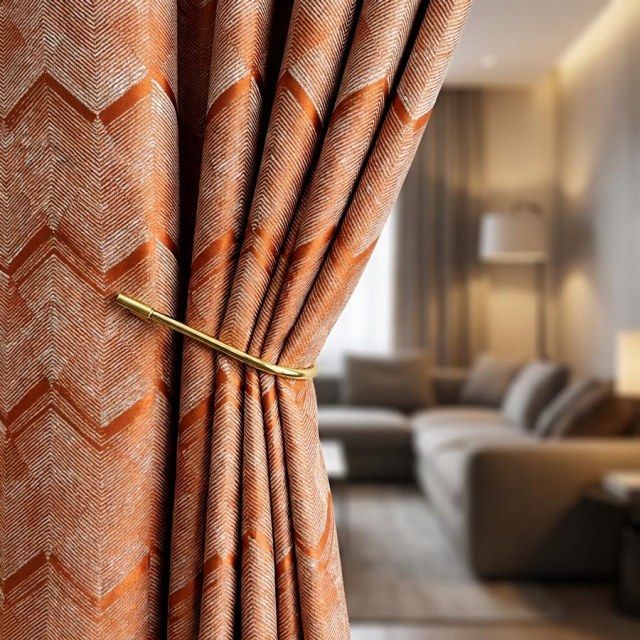 Zigzag Symphony Chevron Orange Faux Silk Modern Geometric Curtains 1
