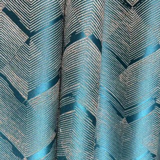 Zigzag Symphony Chevron Teal Blue Faux Silk Modern Geometric Curtains 8
