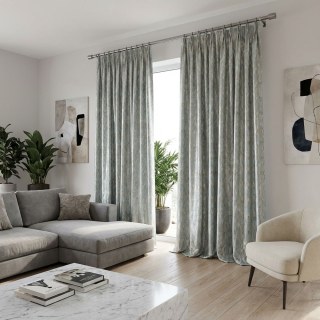 Alpine Luxury Jacquard Ice Blue Geometric Curtain with Gold Details 3