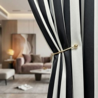 Sleek Black and White Striped Curtain 2