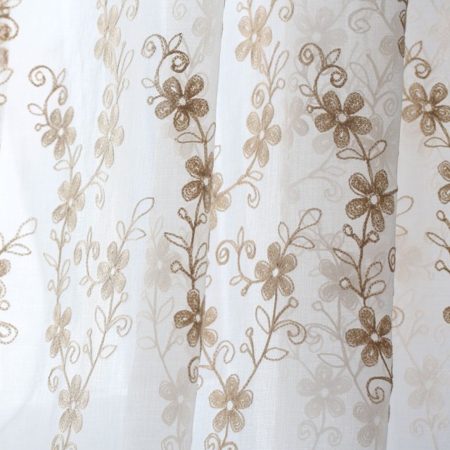 Touch Of Grace Embroidered Beige Flower Voile Curtain 1