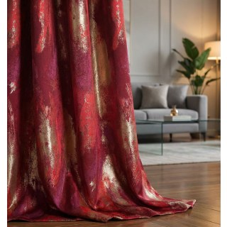 Dazzling Brushwork Luxury Jacquard Red & Gold Abstract Curtain