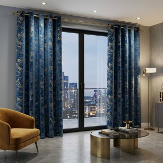 Enigma Sheen Azure Blue Gilded Velvet Curtains 1