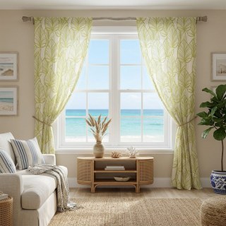 Lush Palm Tree Paradise Green Semi Sheer Voile Curtain 3