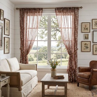 Pascal Brown Vine Print Semi Sheer Voile Curtain 4