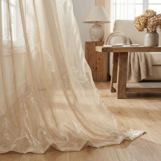 Shimmering Leaves Champagne Gold Voile Curtain 2