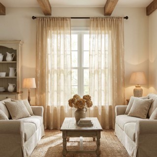 Shimmering Leaves Champagne Gold Voile Curtain 3