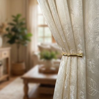 Shimmering Leaves Champagne Gold Voile Curtain