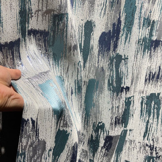 Strokes impressionnistes Rideau bleu Jacquard de luxe avec détails en argent 4
