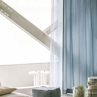 Tuscan Sun Bleu Marine Texturé Rayé Lourd Voile Semi-Transparent Rideau 1