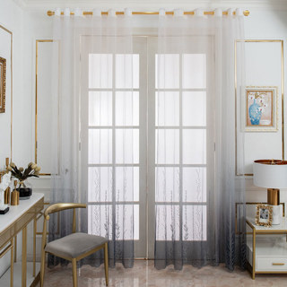 Charbon Gris Ombre Brodé Floral Voile Rideau 4