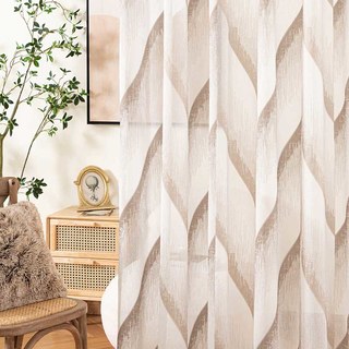 Nouvelle vague Jacquard Mocha Brown Modern Geometric Voile Rideau 2