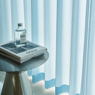 Rayons de soleil Bold bleu rayé Rideau 1