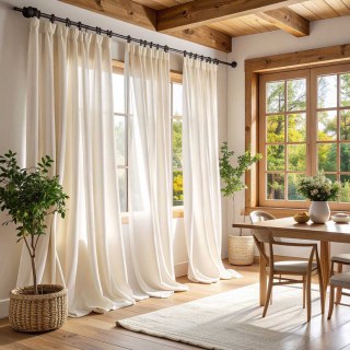 Cotton Club Ivory White Pure Cotton Sheer Curtain