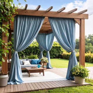 Été Infini Imperméable Brume Bleue Lin Aspect Extérieur Voile Lourd Rideau