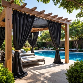Malibu Imperméable Blackout Sergé Noir Rideau d'Extérieur