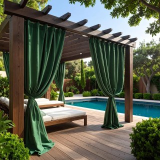 Malibu Imperméable Anti-Lumière Sergé Vert Foncé Rideau d'Extérieur