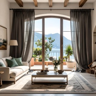 Style Provençal Pur Lin Foncé Charbon Gris Lourd Voile Rideau en Lin