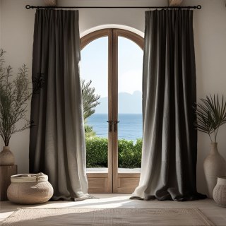 Shabby Chic Charbon Gris Rideau en Lin 100% Flax