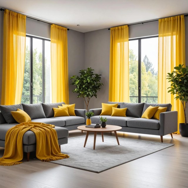 Smarties Jaune Vif Rideau Voile Doux et Transparent 1