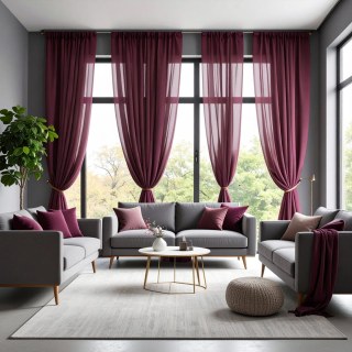 Smarties Rouge Bourgogne Rideau Voile Doux et Transparent 2