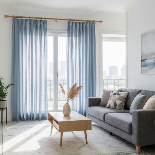 Une Touche de Brume Ensoleillée Rideau Voile Bleu 1