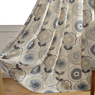 Danse circulaire multicolore Bleu Gris Mid Century Rideau floral moderne