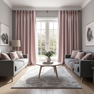 Double Plush Blush Pink Chenille Blackout Rideau occultant en chenille rose poudré et double épaisseur 1