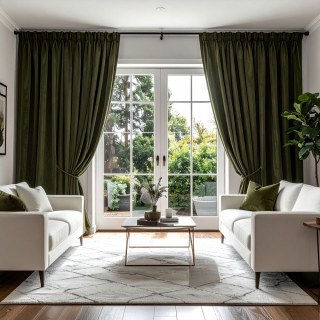 Double Plush Dark Olive Green Chenille Blackout Rideau occultant en chenille vert olive foncé et double peluche 2