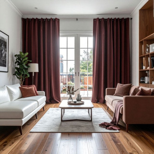 Double Plush Dusty Maroon Chenille Blackout Rideau occultant en chenille bordeaux foncé et moelleux 1