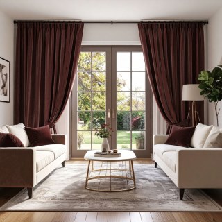 Double Plush Dusty Maroon Chenille Blackout Rideau occultant en chenille bordeaux foncé et moelleux 2