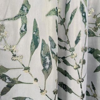 Dans Les Bois Luxe Jacquard Vert Feuilles Rideau avec Détails Dorés 3