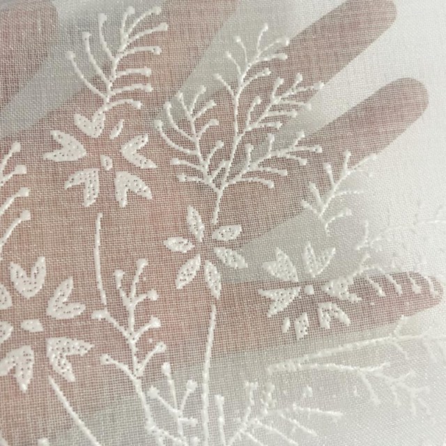 Crème d'ivoire de fleur de givre 3D Puff Paint Floral Voile Rideau 1