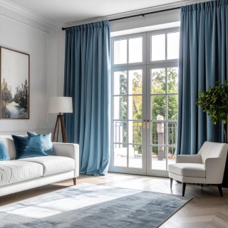 Rideaux de velours bleu canard lustré 3