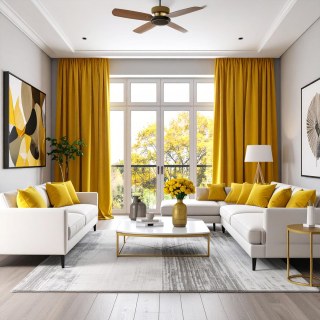 Rideaux de velours jaune lustré