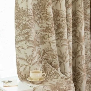 Tropica Vintage Mocha Brown Chenille Toile de Jouy Rideaux 2