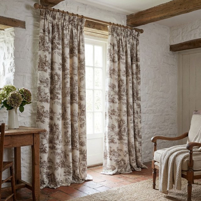 Amour Pastorale Brown Toile de Jour Chenille Rideaux 1
