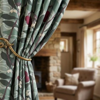 Arbutus Baies Rouges William Morris Vert Floral Rideau de Velours 2