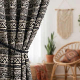 Aztec Ikat Noir et Blanc Rayé Horizontal Géométrique Rideau 4