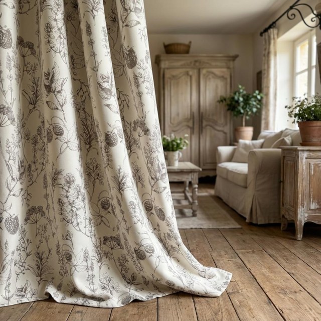 Berry Meadow Mocha Brun Fleurs Chenille Rideaux 1