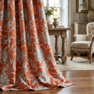 Blossom Tapisserie Terre Cuite Orange Satin Floral Rideaux 2