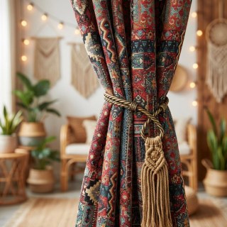 BOHO Rhapsodie Rideau Géométrique Multicolore Rouge 5