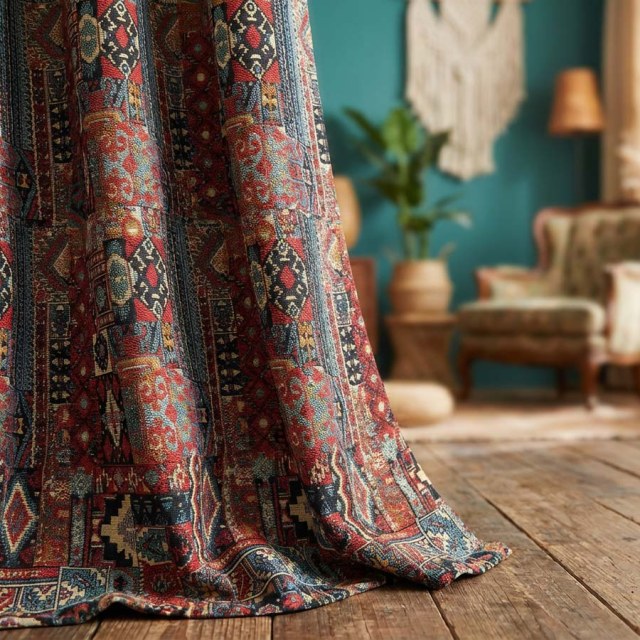 BOHO Rhapsodie Rideau Géométrique Multicolore Rouge 1