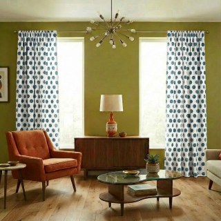 Dottie Délice Mid Century Modern Dusky Teal Polka Dot Chenille Rideau 5
