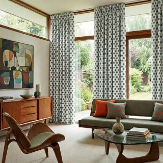 Dottie Délice Mid Century Modern Dusky Teal Polka Dot Chenille Rideau 3