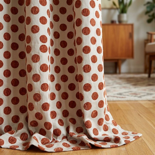 Dottie Delight Mid Century Modern Terracotta Orange Polka Dot Chenille Rideau 1