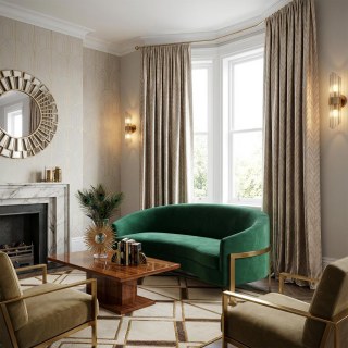 Élégant Rideau Chevron Champagne et Mocha de Style Art Déco avec Détails Dorés 3