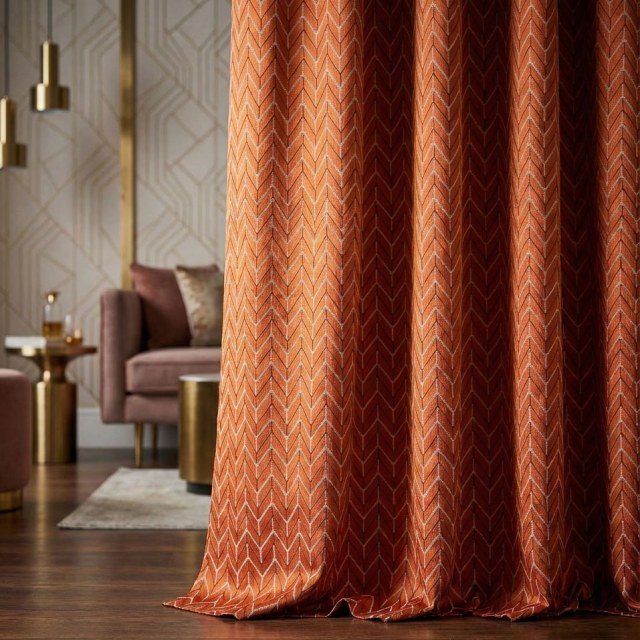 Élégant Rideau Chevron Orange Style Art Déco 1