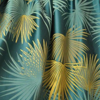 Fan Palm Silhouette Teal et jaune Satiin Feuilles tropicales Rideau 5