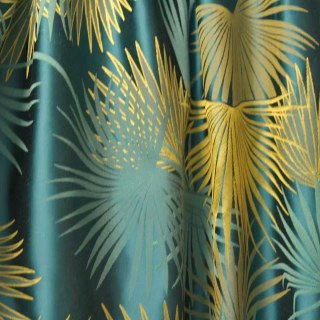 Fan Palm Silhouette Teal et jaune Satin Feuilles tropicales Rideau 5